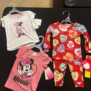 Disney Minnie Mouse shirts and Sweethearts Pajama Set - Valentines Bundle size